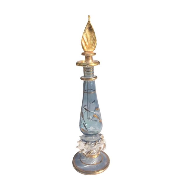 Unbranded Other - Vintage Handblown Gilded Iridescent Cut Glass Perfume Bottle with Stopper